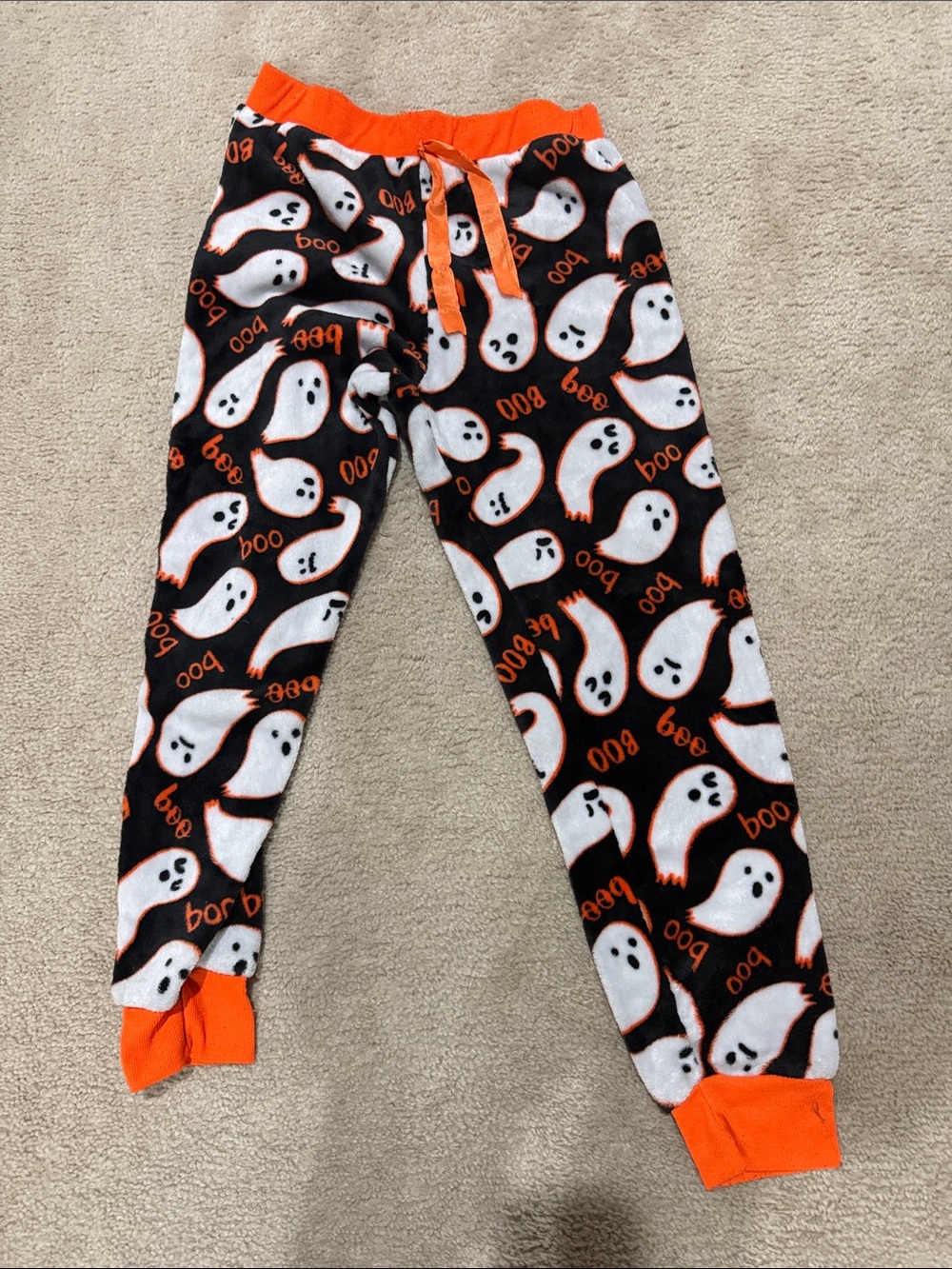 Kids Halloween Ghost Fleece Pajama Pants - Orange & Black